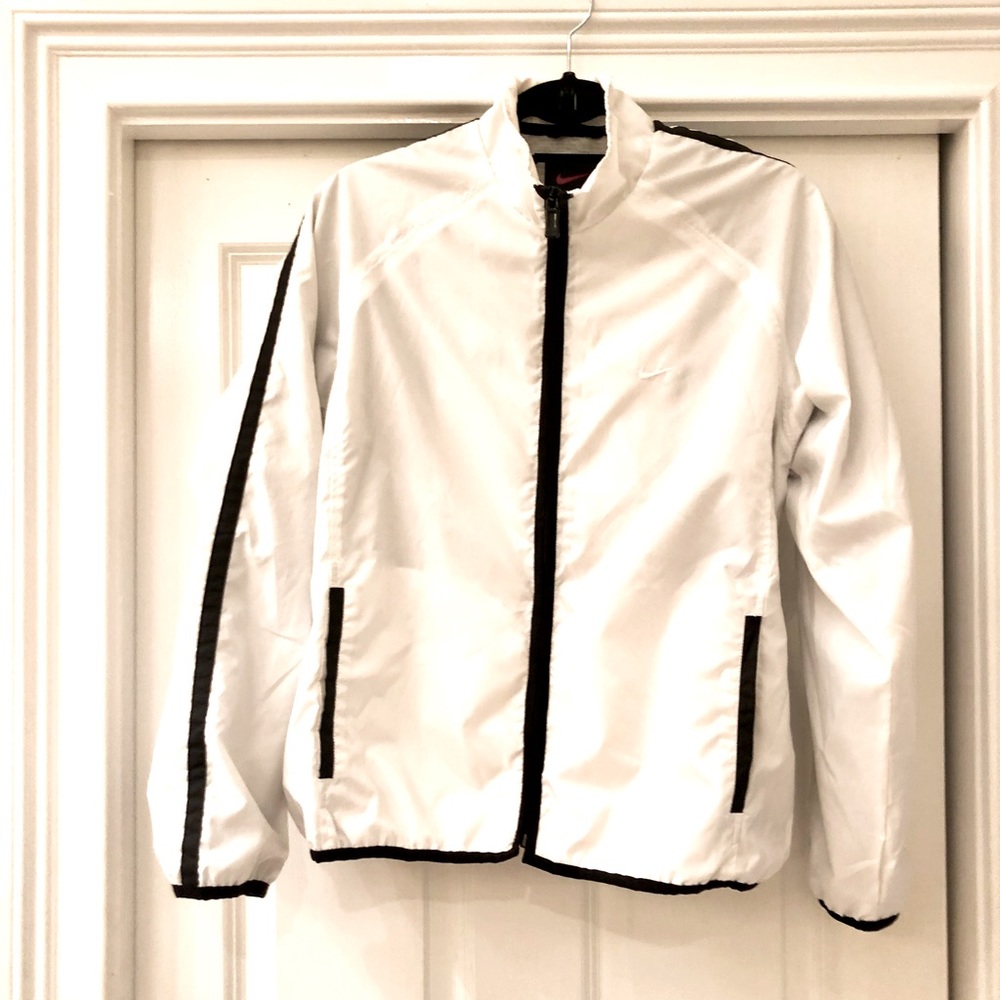 Nike jacket. Bright white with black piping. Size S (4-6)